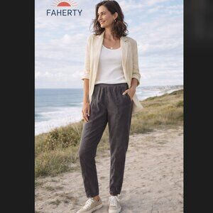 Faherty Arlie Pant Medium Faded Black Linen Blend Pull On Tapered Pockets Casual